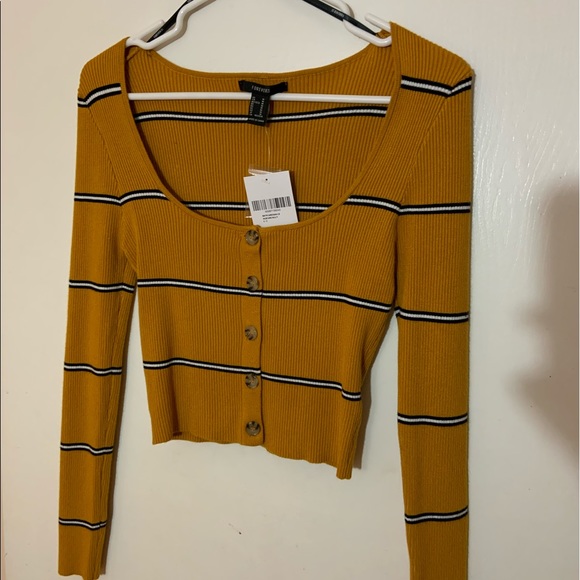 Forever 21 Yellow Striped Long Sleeve - Picture 2 of 3